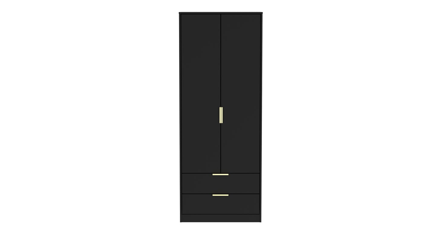 Diego J Tall Wardrobe Black 2 Doors 2 Drawers 197cm