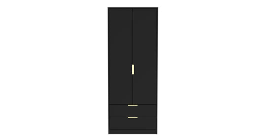 Diego J Tall Wardrobe Black 2 Doors 2 Drawers 197cm