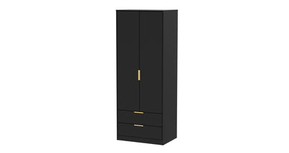 Diego J Tall Wardrobe Black 2 Doors 2 Drawers 197cm