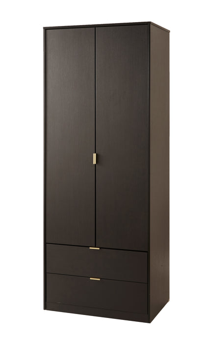 Diego J Tall Wardrobe Black 2 Doors 2 Drawers 197cm