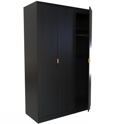 Diego J Tall Wardrobe Black 3 Doors 1 Shelf 198cm