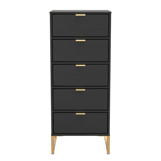 Diego J Tall Tallboy Black 5 Drawers 101cm