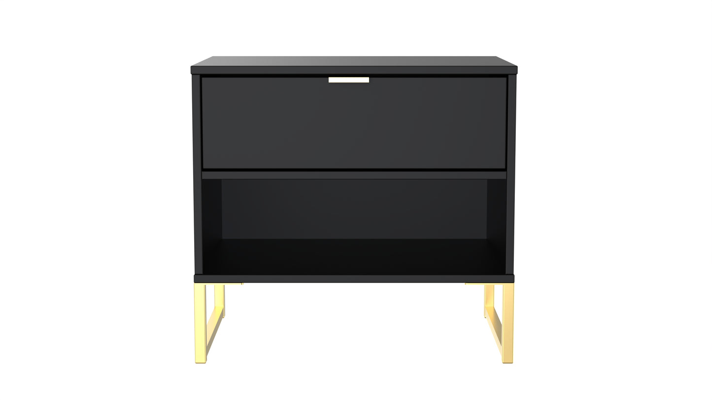 Diego J Bedside Table Black 1 Shelf 1 Drawer 58cm