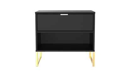 Diego J Bedside Table Black 1 Shelf 1 Drawer 58cm