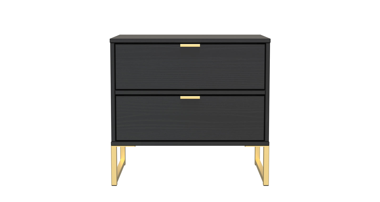 Diego J Bedside Table Black 2 Drawers 58cm