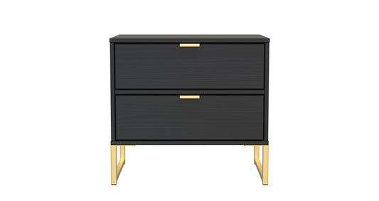 Diego J Bedside Table Black 2 Drawers 58cm