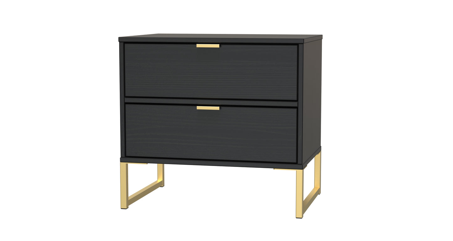 Diego J Bedside Table Black 2 Drawers 58cm