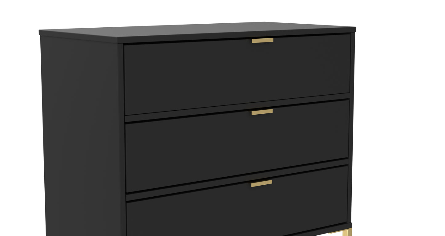 Diego J Chest of Drawers Black 3 Drawers 76cm