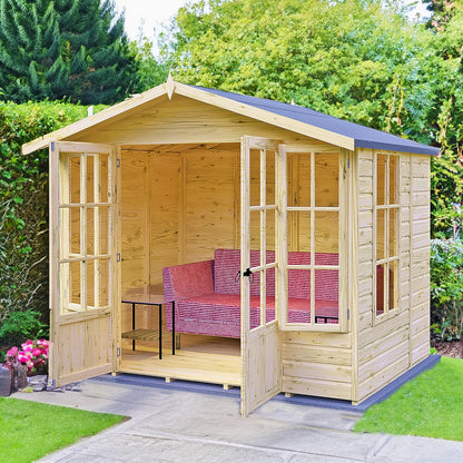 Shire Delmora 6' 11" x 8' 6" Apex Summerhouse - Premium Dip Treated Shiplap