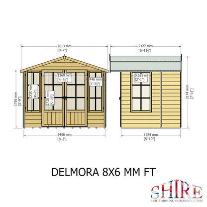 Shire Delmora 6' 11" x 8' 6" Apex Summerhouse - Premium Dip Treated Shiplap