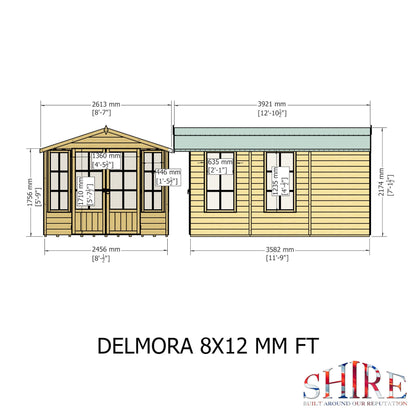 Shire Delmora 11' 6" x 8' Apex Summerhouse - Premium Dip Treated Shiplap