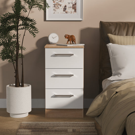 Devon Chest of Drawers White & Oak 3 Drawers 70cm