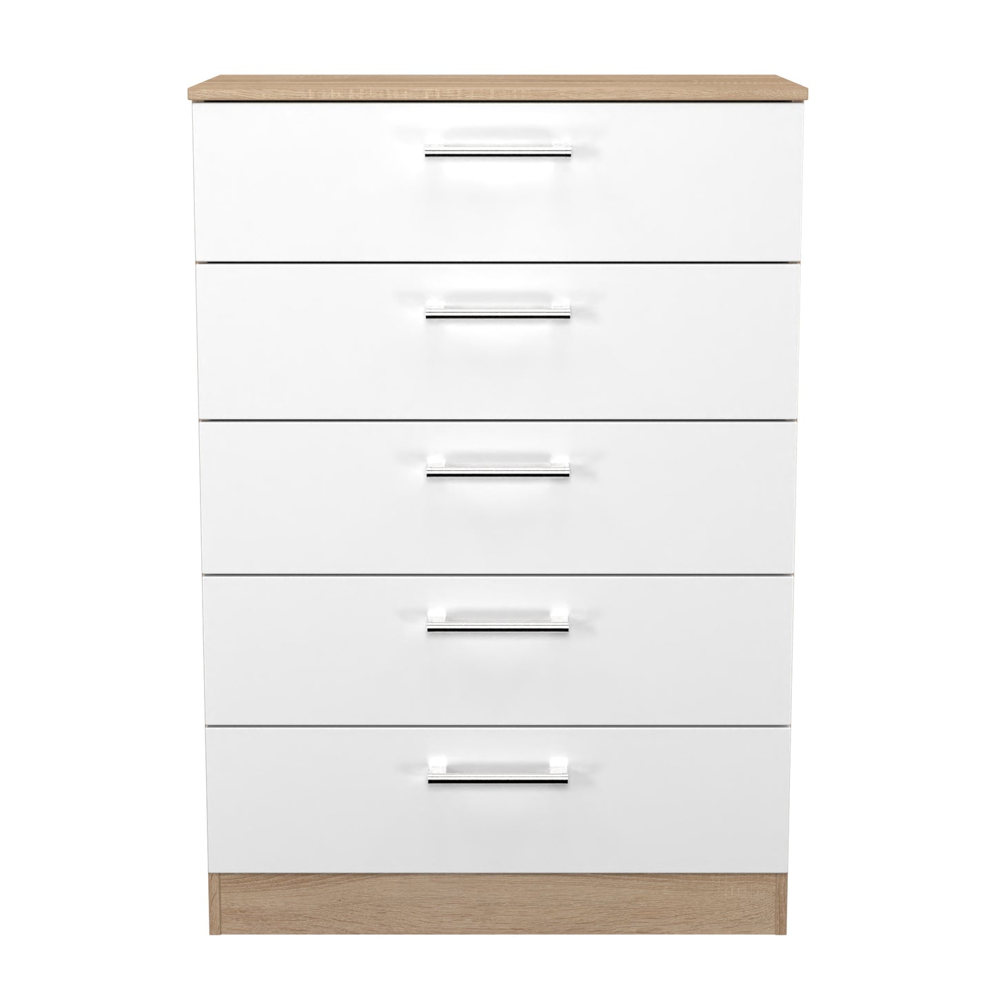 Devon Tall Chest of Drawers White & Oak 5 Drawers 108cm