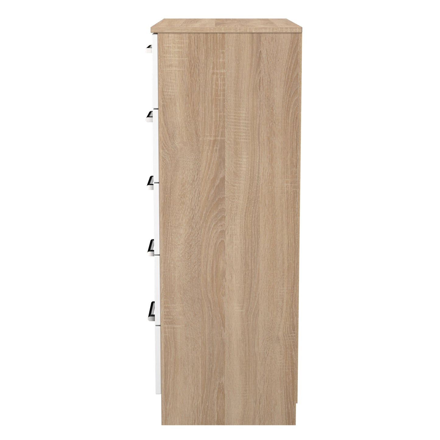 Devon Tall Chest of Drawers White & Oak 5 Drawers 108cm