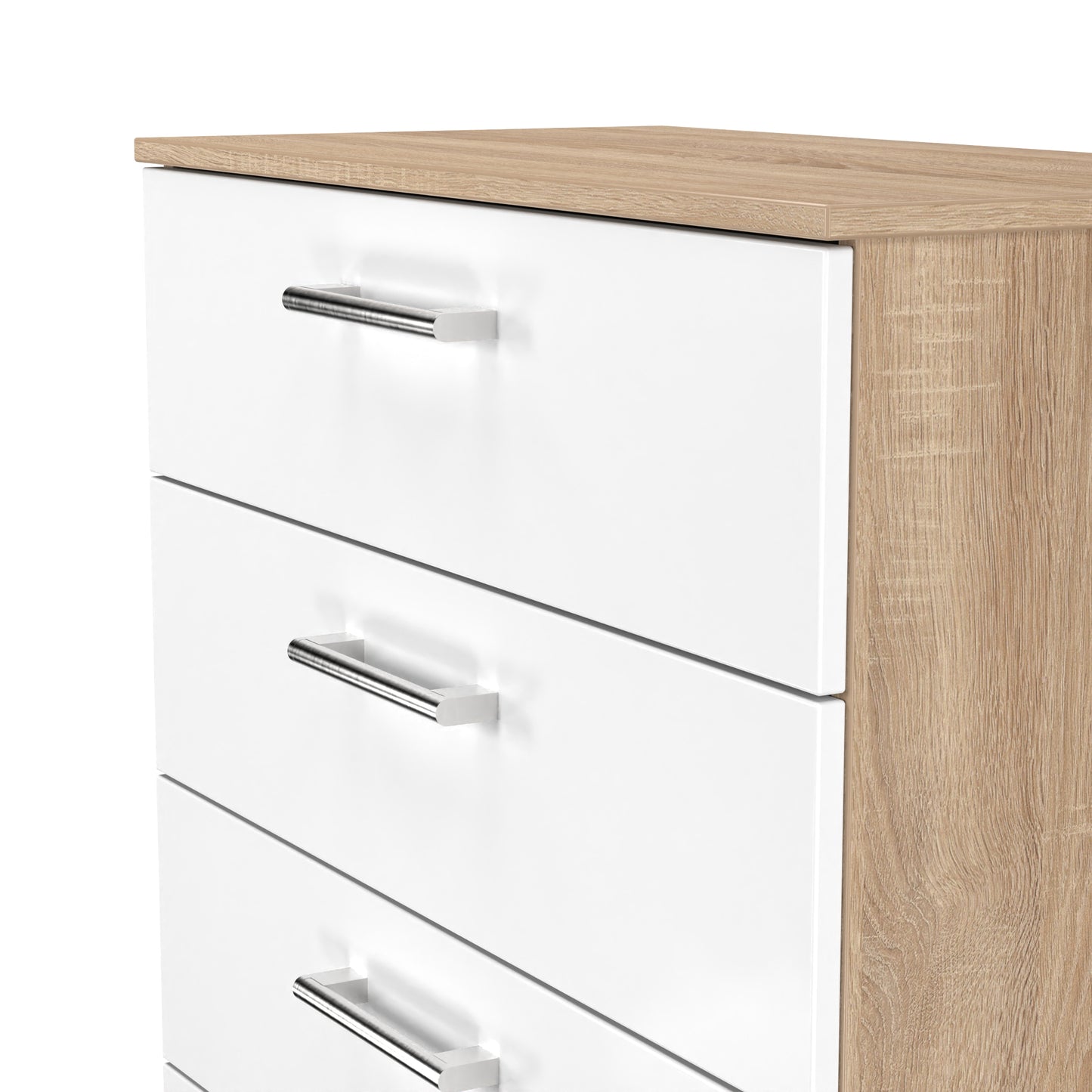 Devon Tall Chest of Drawers White & Oak 5 Drawers 108cm