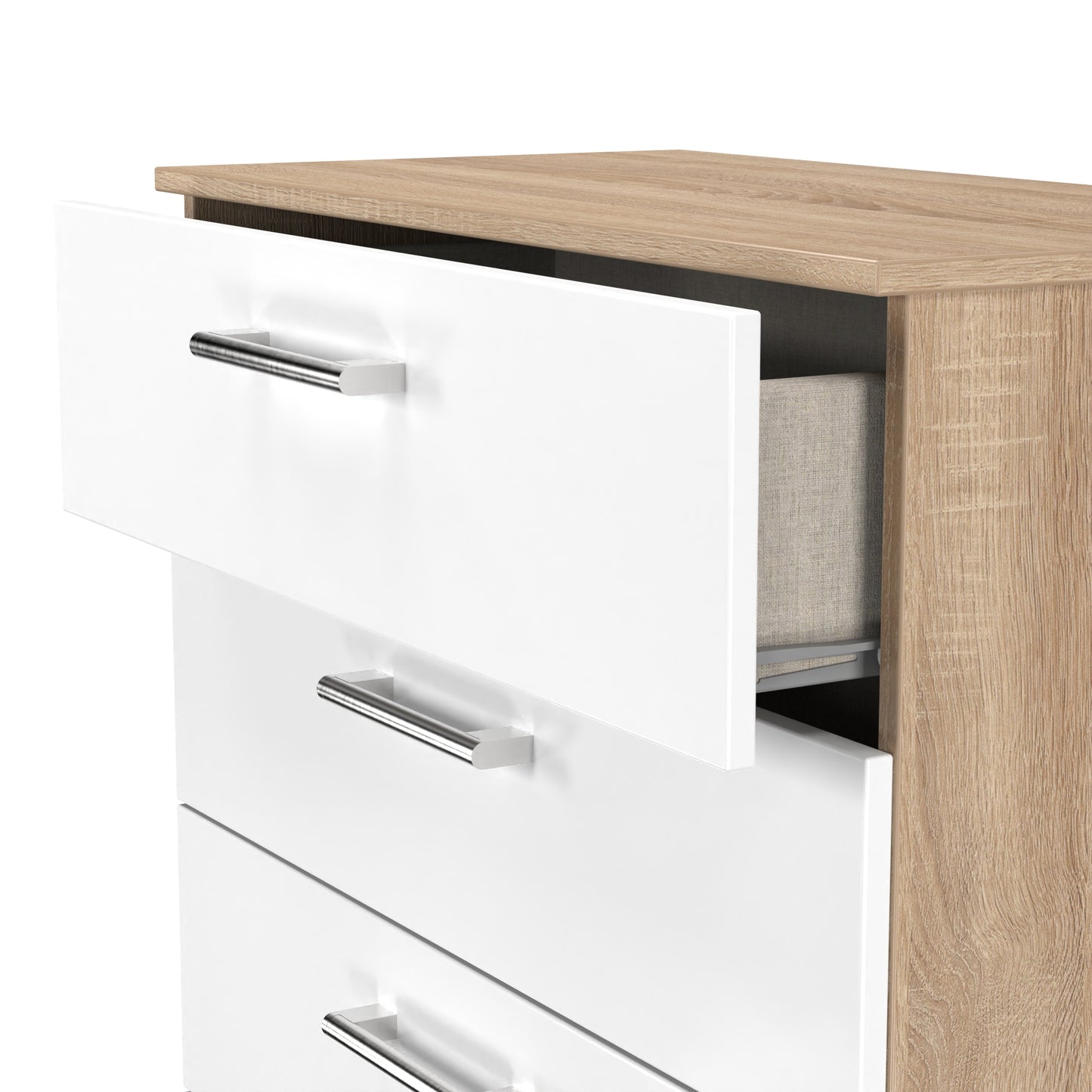Devon Tall Chest of Drawers White & Oak 5 Drawers 108cm