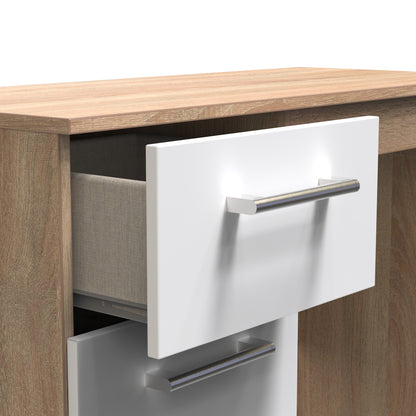 Devon Desk White & Oak 3 Drawers 90cm