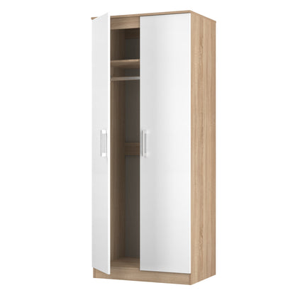 Devon Tall Wardrobe White & Oak 2 Doors 182cm