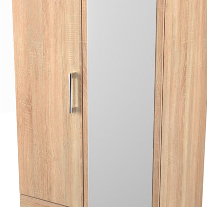 Devon Tall Mirror Wardrobe Oak 2 Doors 2 Drawers 182cm