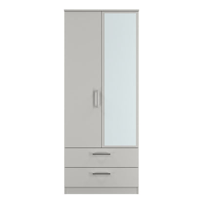 Devon Tall Mirror Wardrobe Grey 2 Doors 2 Drawers 182cm
