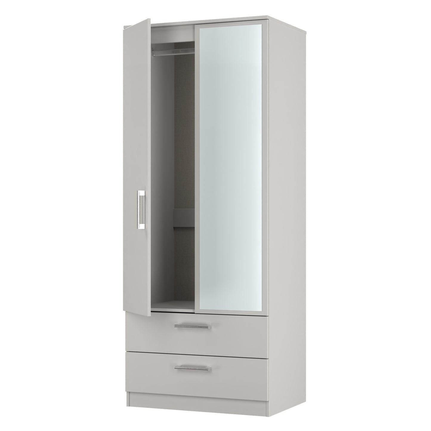 Devon Tall Mirror Wardrobe Grey 2 Doors 2 Drawers 182cm