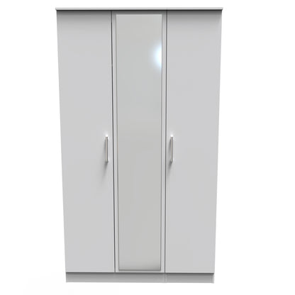 Devon Tall Mirror Wardrobe Grey 2 Shelves 182cm