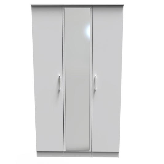 Devon Tall Mirror Wardrobe Grey 2 Shelves 182cm