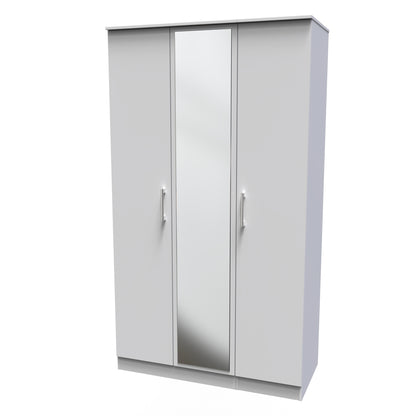 Devon Tall Mirror Wardrobe Grey 2 Shelves 182cm