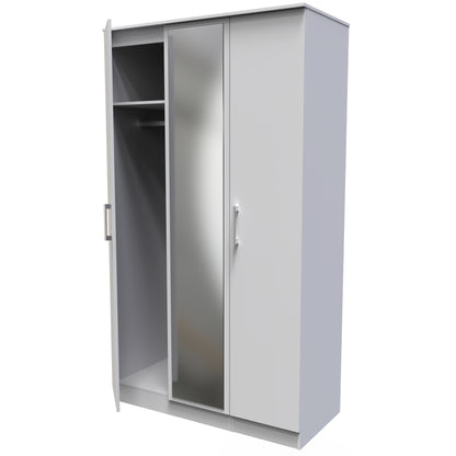 Devon Tall Mirror Wardrobe Grey 2 Shelves 182cm