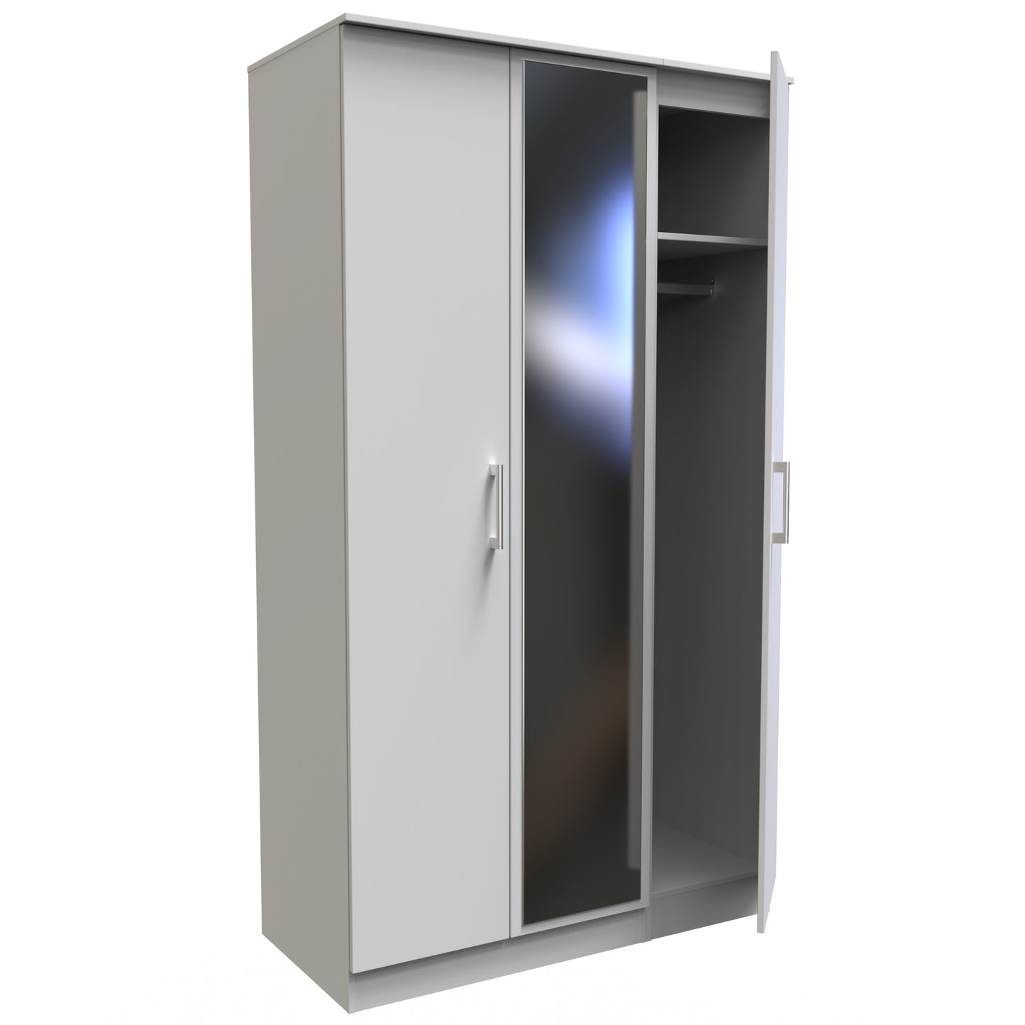 Devon Tall Mirror Wardrobe Grey 2 Shelves 182cm