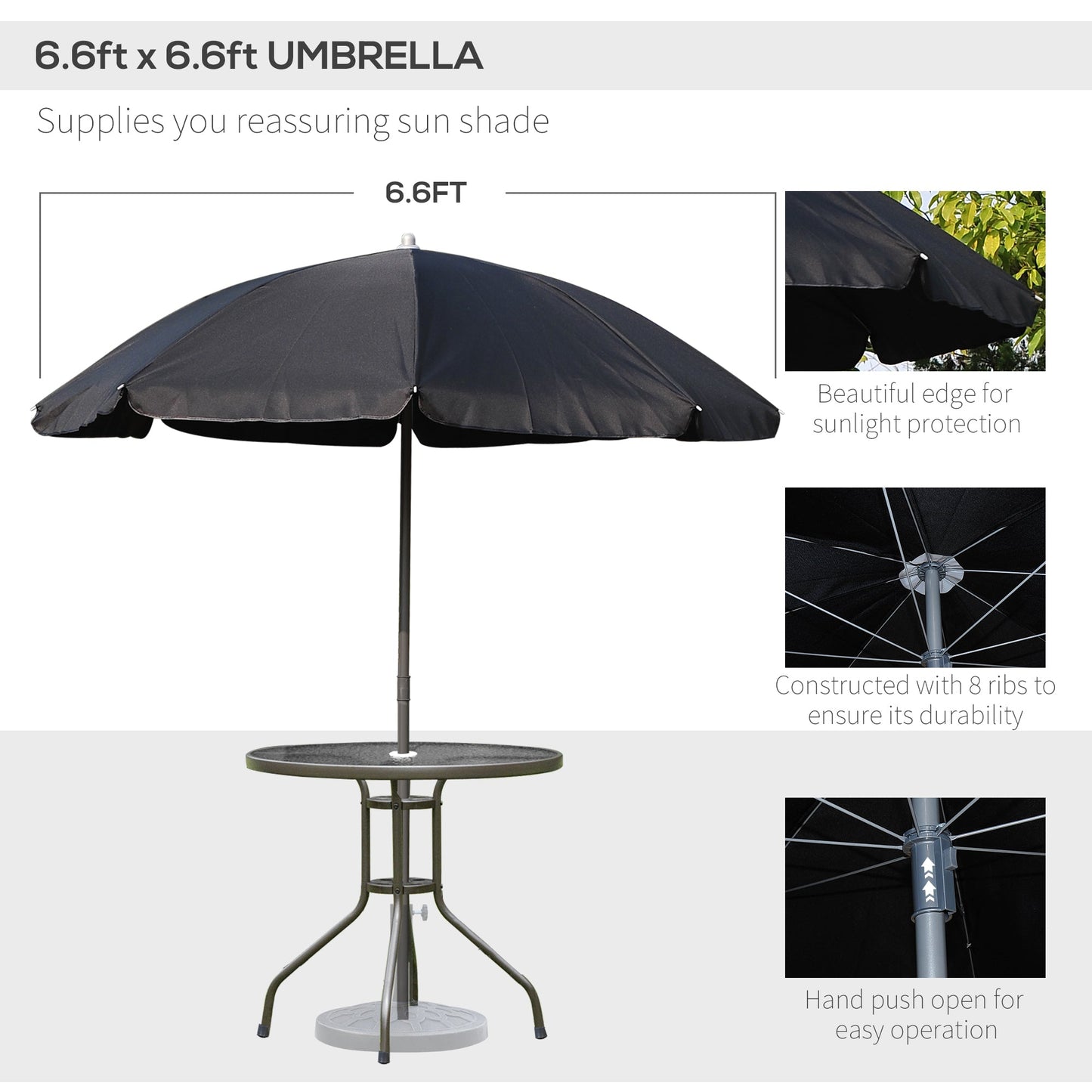 6-Piece Garden Patio Furniture Set Bistro Set Texteline Folding Chairs +Table +Parasol Black