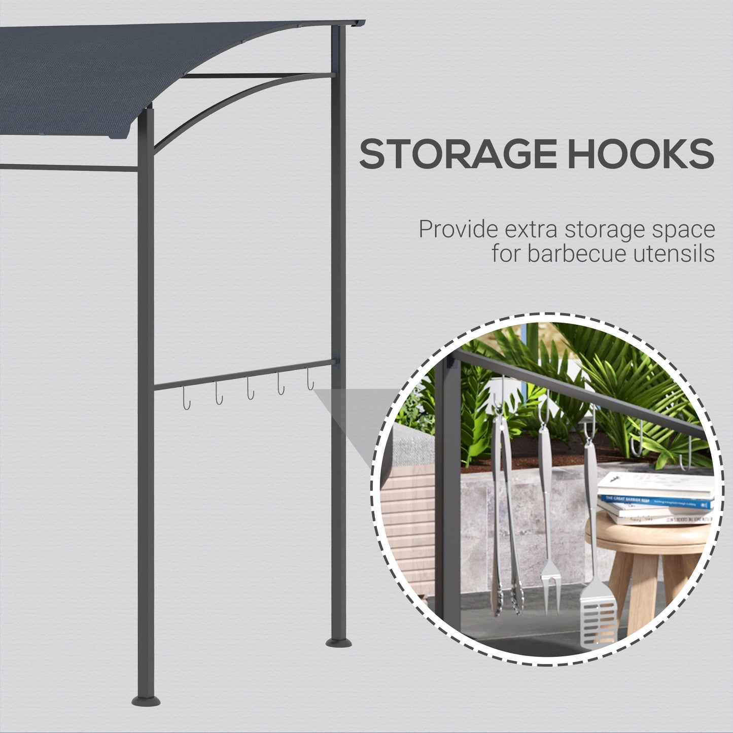2M 7ft BBQ Grill Gazebo Tent Garden Grill Metal Frame and Canopy with Hooks Outdoor Sun Shade