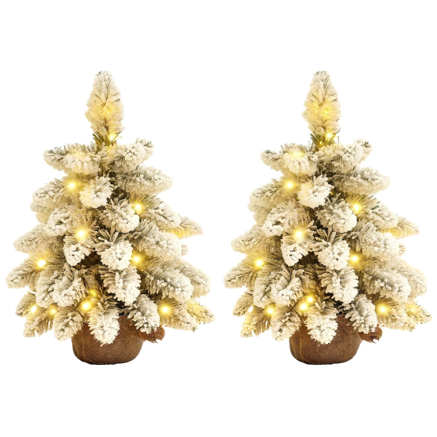 2x 1ft Burlap Base Christmas Tree Artificial - White Frosted Green Ornament Warm White 50 Tips