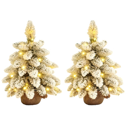 2x 1ft Burlap Base Christmas Tree Artificial - White Frosted Green Ornament Warm White 50 Tips