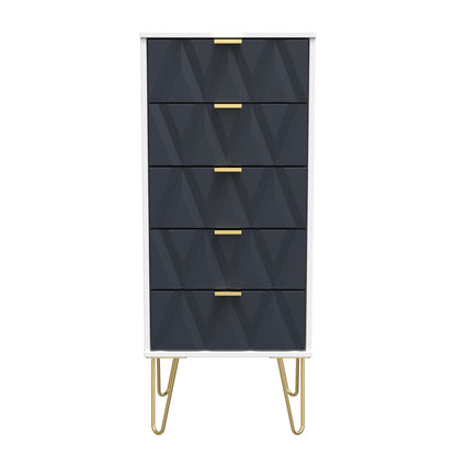 Diamond Tall Tallboy Grey & White 5 Drawers 109cm
