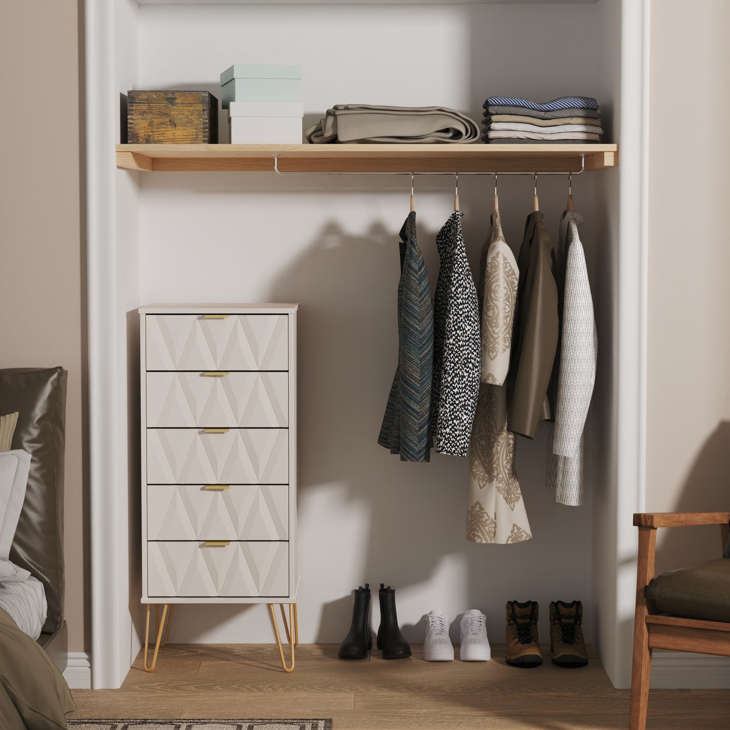 Diamond Tall Tallboy Off-White 5 Drawers 109cm