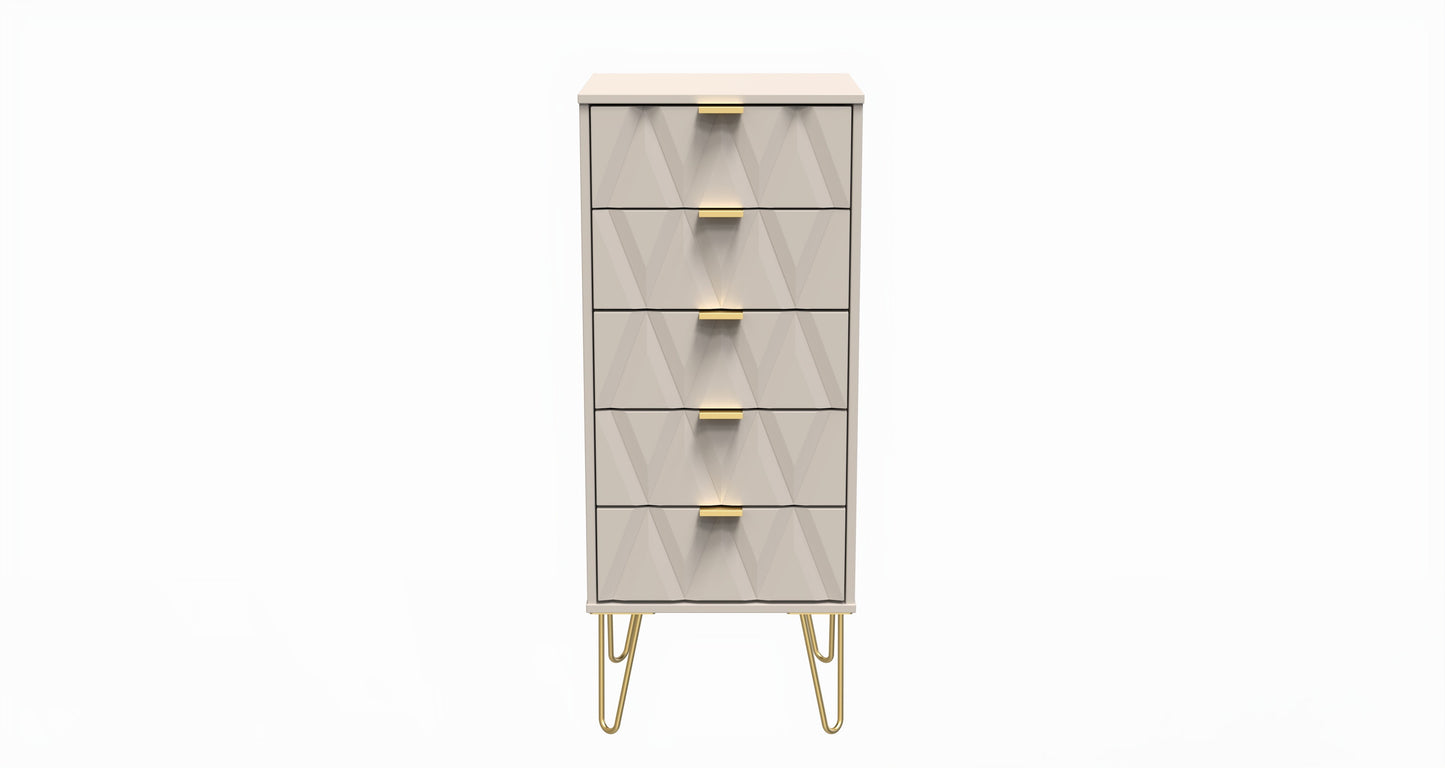 Diamond Tall Tallboy Off-White 5 Drawers 109cm