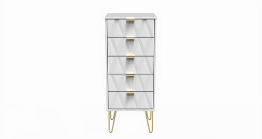 Diamond Tall Tallboy White 5 Drawers 109cm