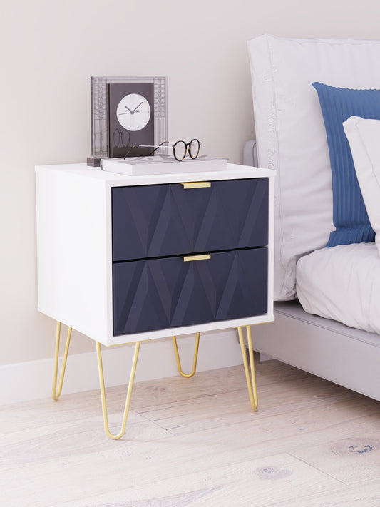 Diamond Bedside Table Grey & White 2 Drawers 60cm