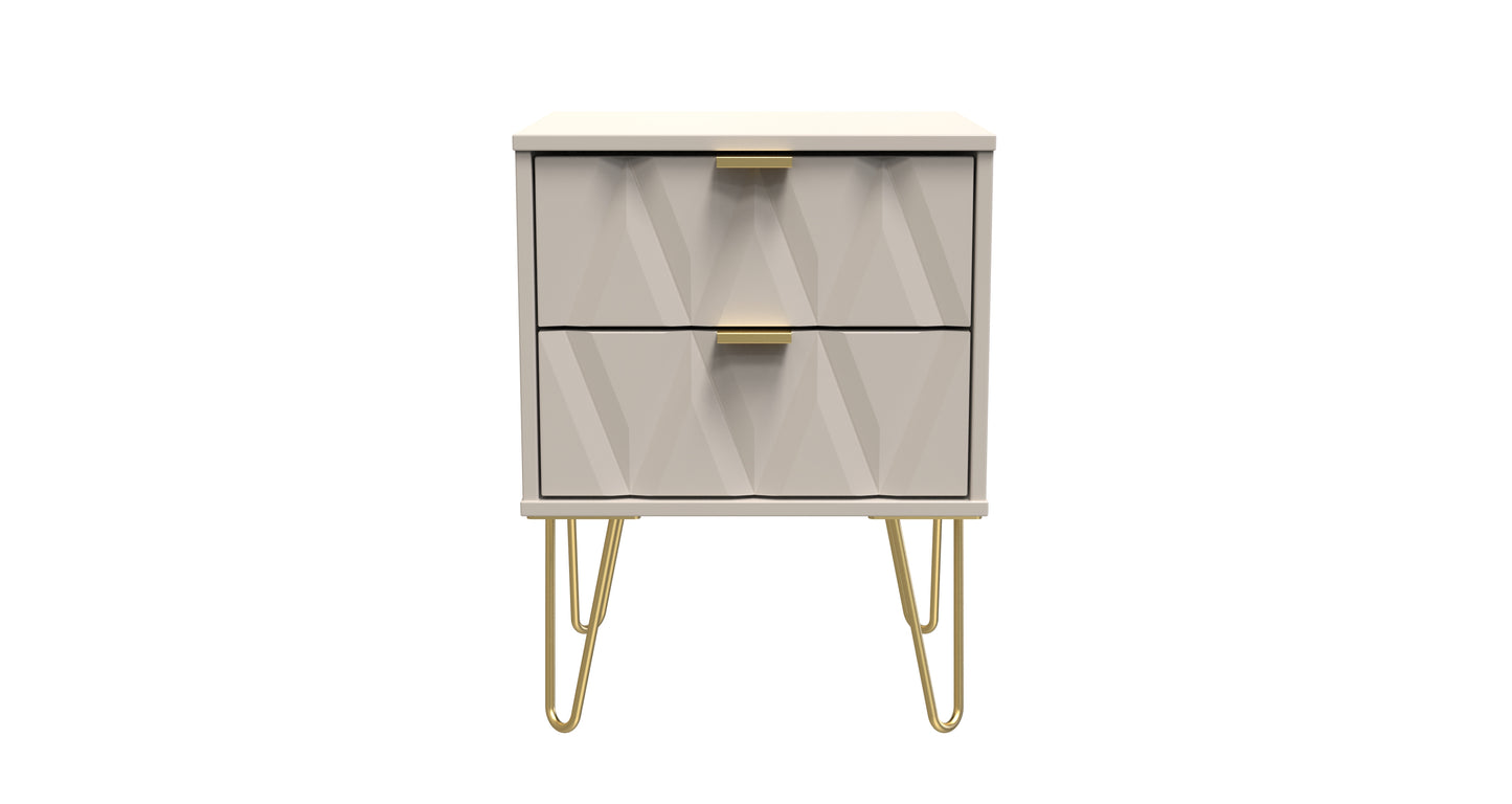 Diamond Bedside Table Off-White 2 Drawers 60cm