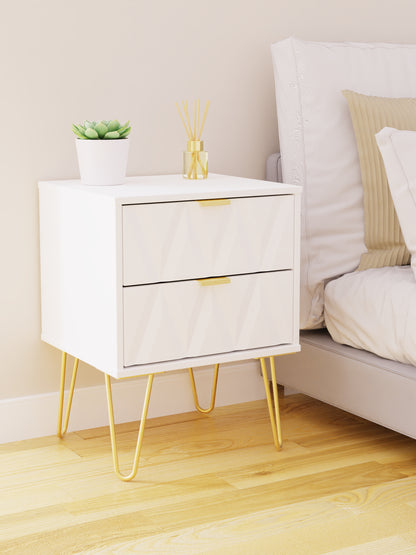 Diamond Bedside Table White 2 Drawers 60cm