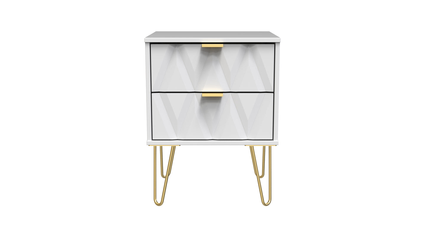 Diamond Bedside Table White 2 Drawers 60cm