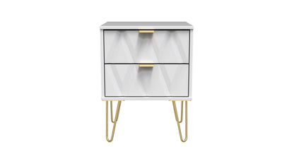 Diamond Bedside Table White 2 Drawers 60cm