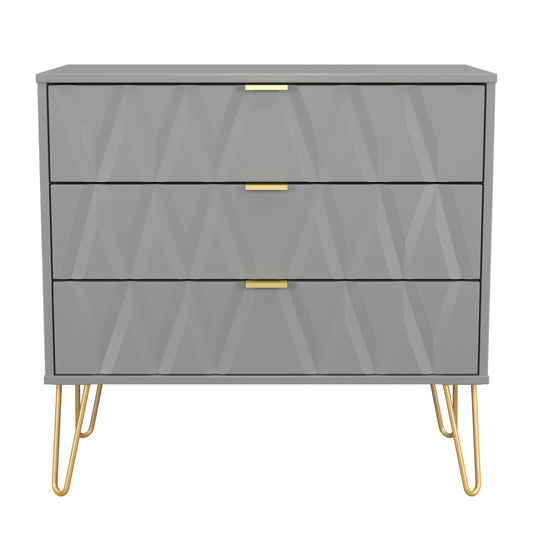 Diamond Chest of Drawers Grey 3 Drawers 77cm