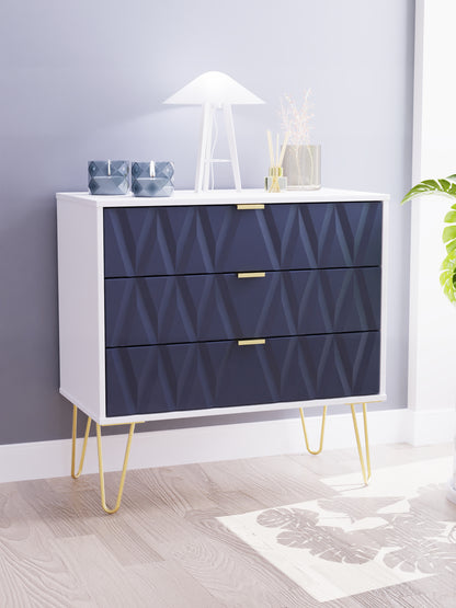Diamond Chest of Drawers Grey & White 3 Drawers 77cm