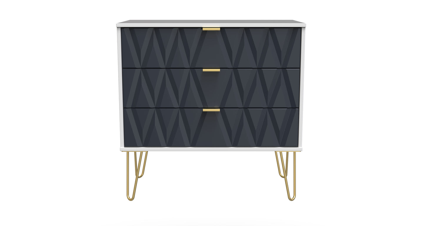 Diamond Chest of Drawers Grey & White 3 Drawers 77cm