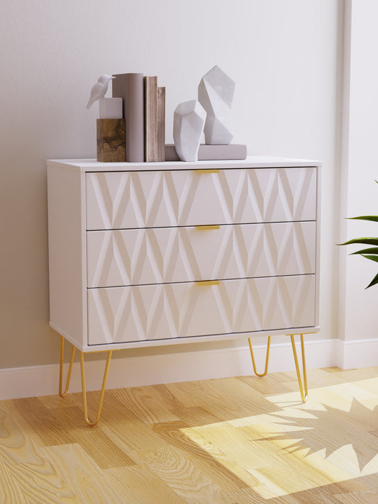 Diamond Chest of Drawers White 3 Drawers 77cm