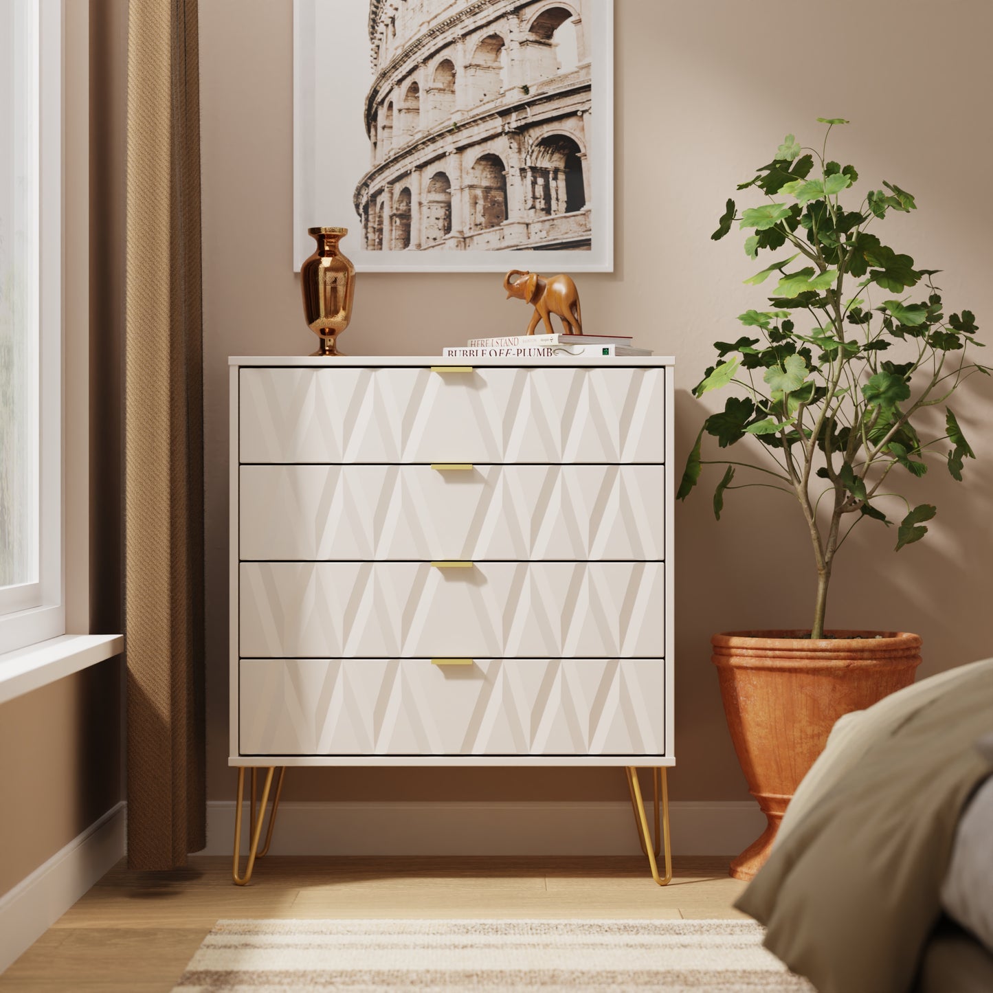 Diamond Chest of Drawers Off-White 4 Drawers 93cm