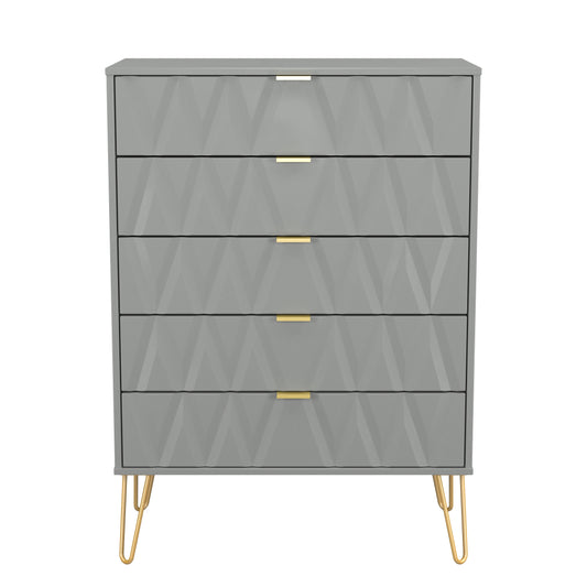 Diamond Tall Chest of Drawers Grey 5 Drawers 109cm