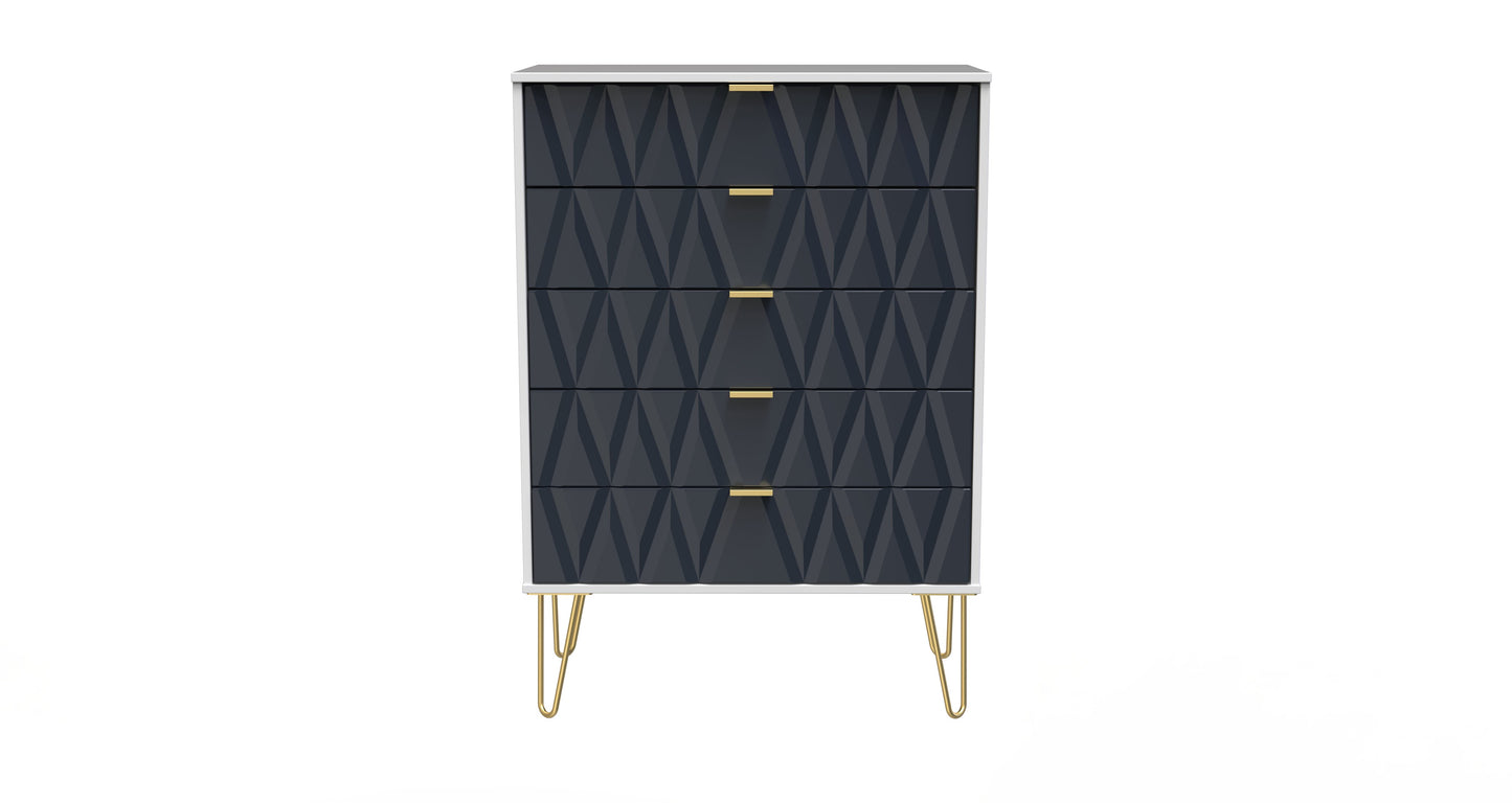 Diamond Tall Chest of Drawers Grey & White 5 Drawers 109cm